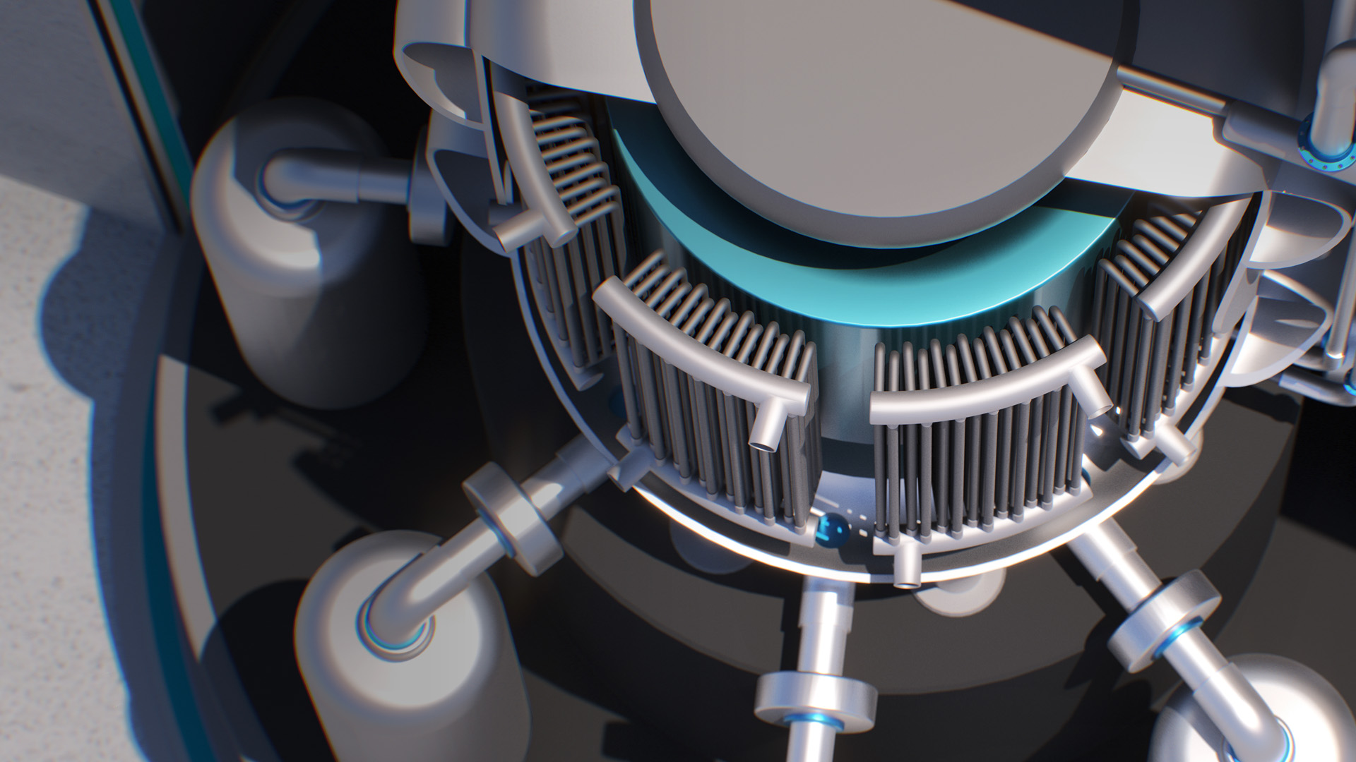 Close-up rendering of the SCIFR reactor core